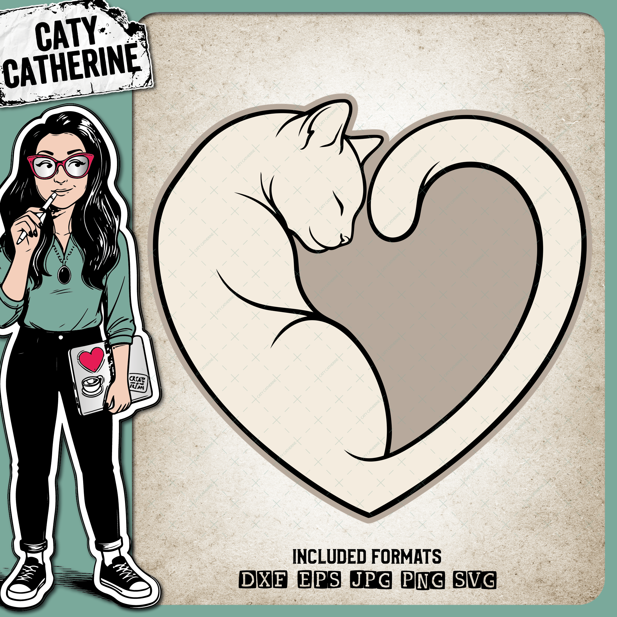 Cat Heart Cat Lover Silhouette Love Design – Pets & Animals SVG Design ...