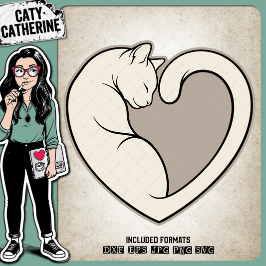 Cat Heart Cat Lover Silhouette Love Design – Pets & Animals SVG Design by Caty Catherine