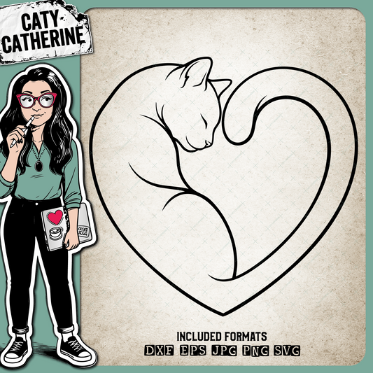 Cat Heart Cat Lover Outline Minimal Design – Pets & Animals SVG Design by Caty Catherine