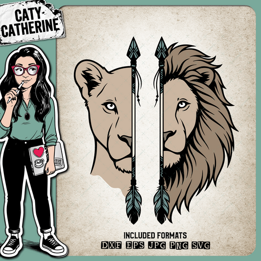 Lion and Lioness Arrow Split Face Design – Pets & Animals SVG Design by Caty Catherine