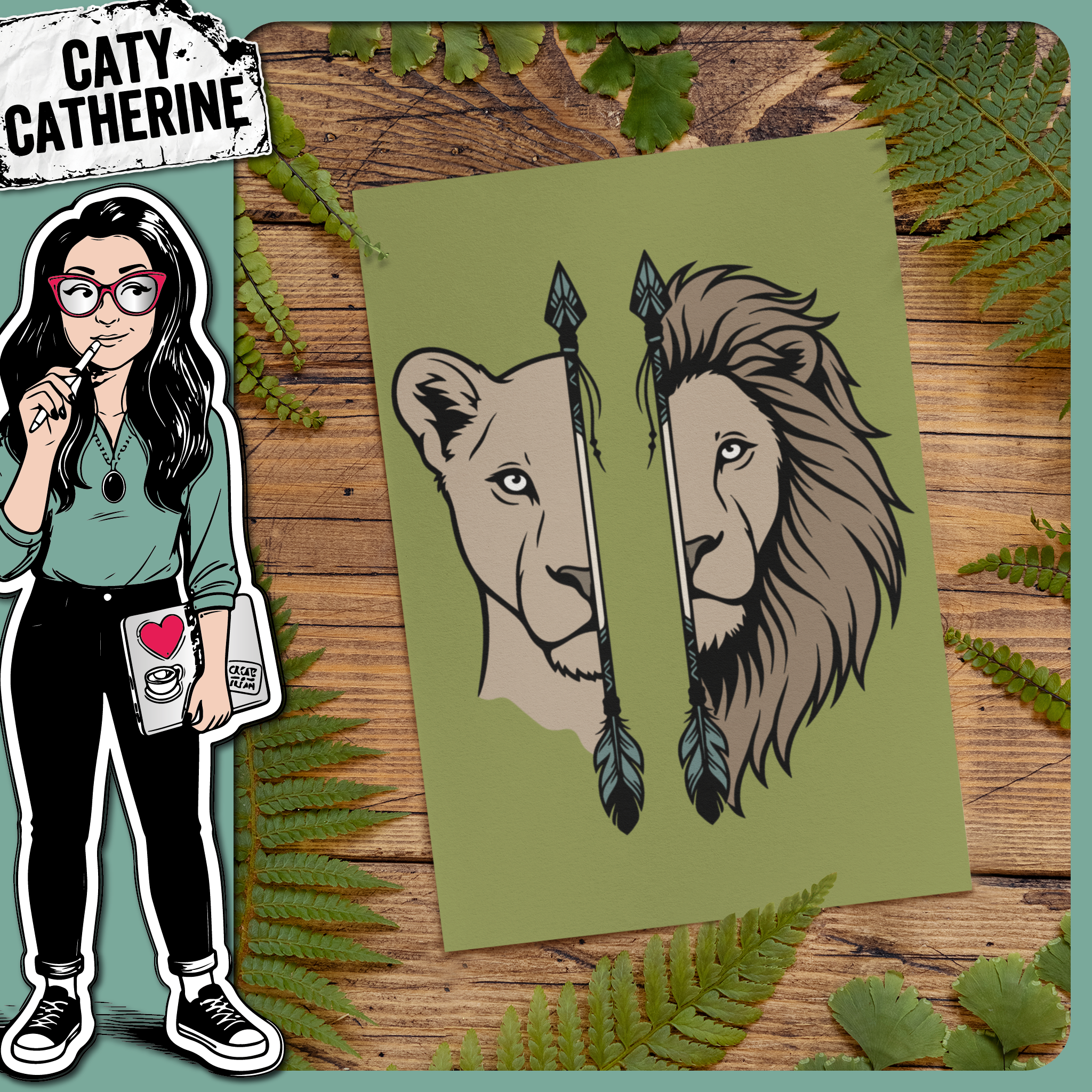 Lion and Lioness Arrow Split Face Design – Pets & Animals SVG Design by Caty Catherine