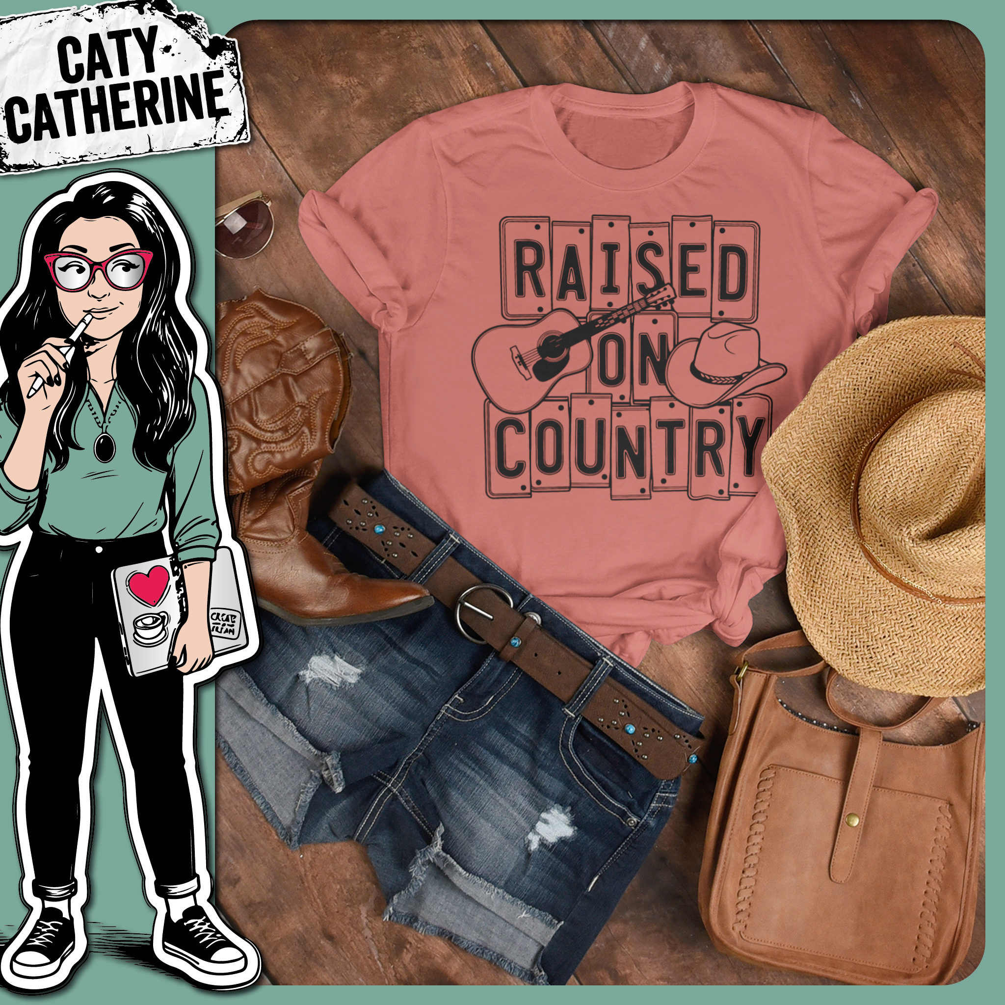 Raised on Country Music Guitar and Hat Western Design – Western SVG Design by Caty Catherine