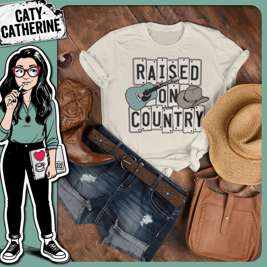Raised on Country Music Guitar and Hat Colour Western Design – Western SVG Design by Caty Catherine