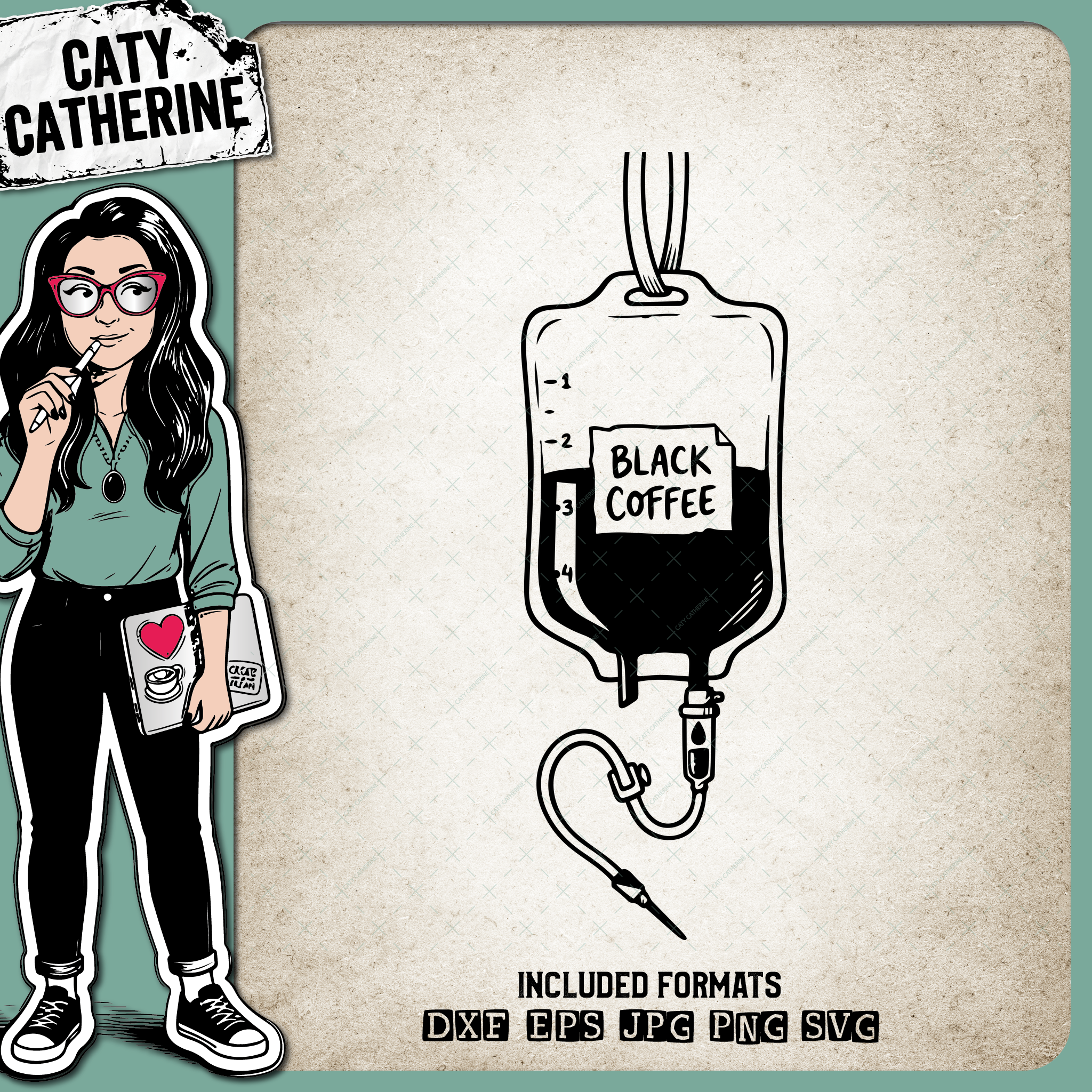 Black Coffee Drip IV Bag Funny Design – Quotes & Sayings SVG Design by Caty Catherine