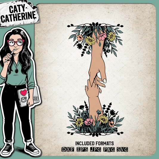 Mother and Child Holding Hands Floral Frame Mom Mum Baby Colour Design – Babies & Kids SVG Design by Caty Catherine