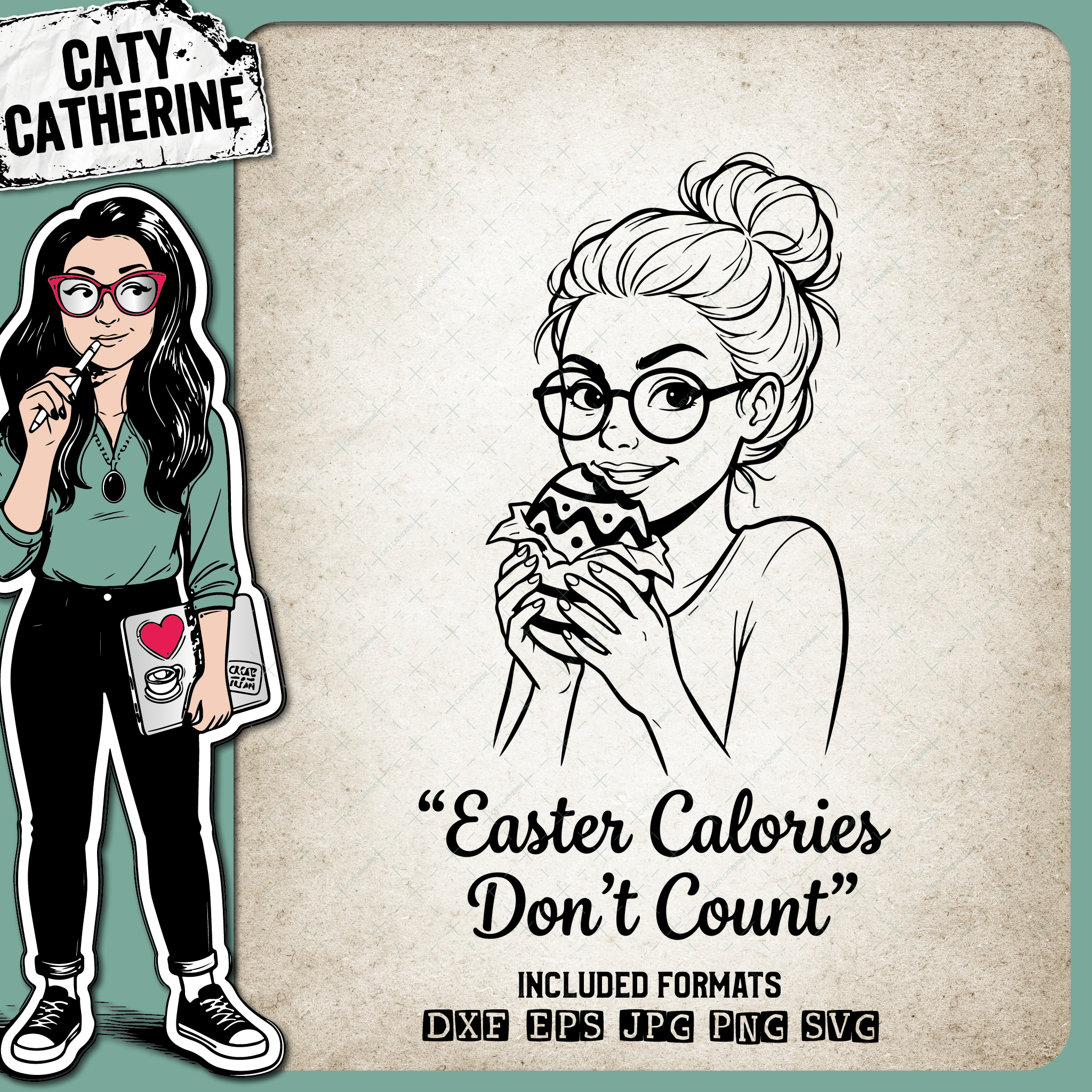 Funny Quote Easter Calories Don't Count Woman Eating Easter Egg – Easter SVG Design by Caty Catherine