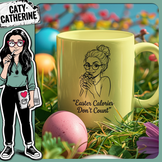 Funny Quote Easter Calories Don't Count Woman Eating Easter Egg – Easter SVG Design by Caty Catherine