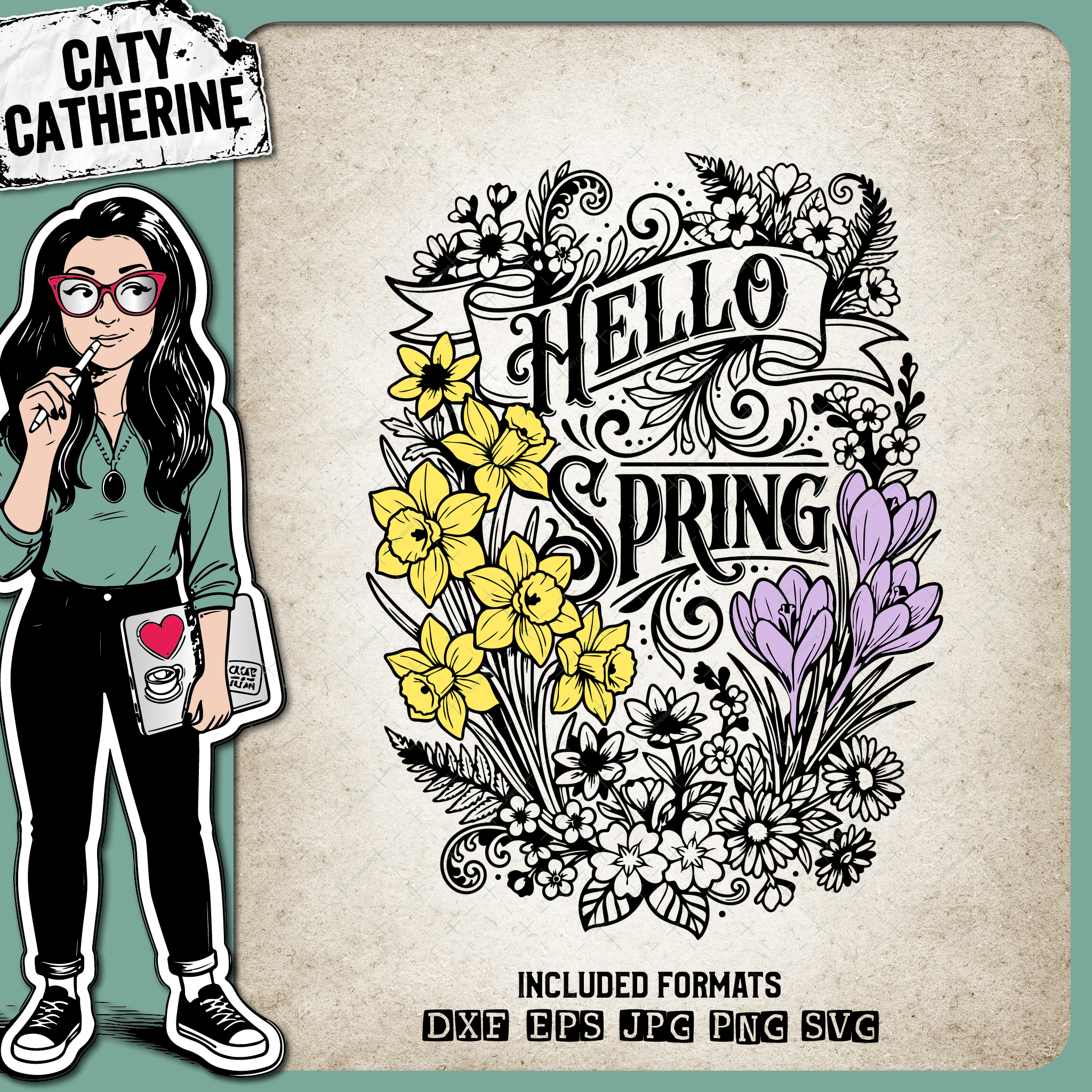 Hello Spring Vintage Floral – Seasonal SVG Design by Caty Catherine