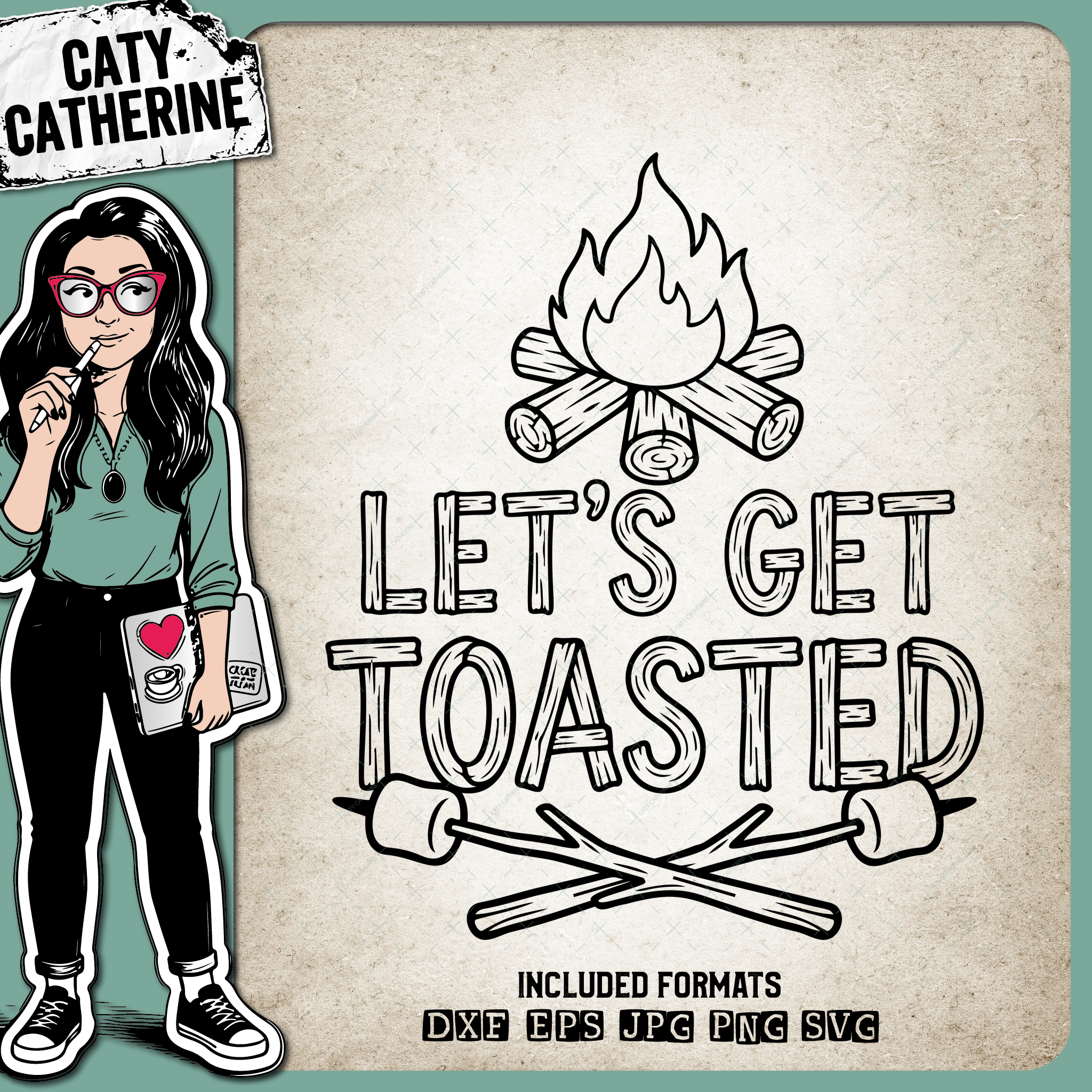 Let's Get Toasted Campire Marshmallows Smores Camping – Outdoors SVG Design by Caty Catherine