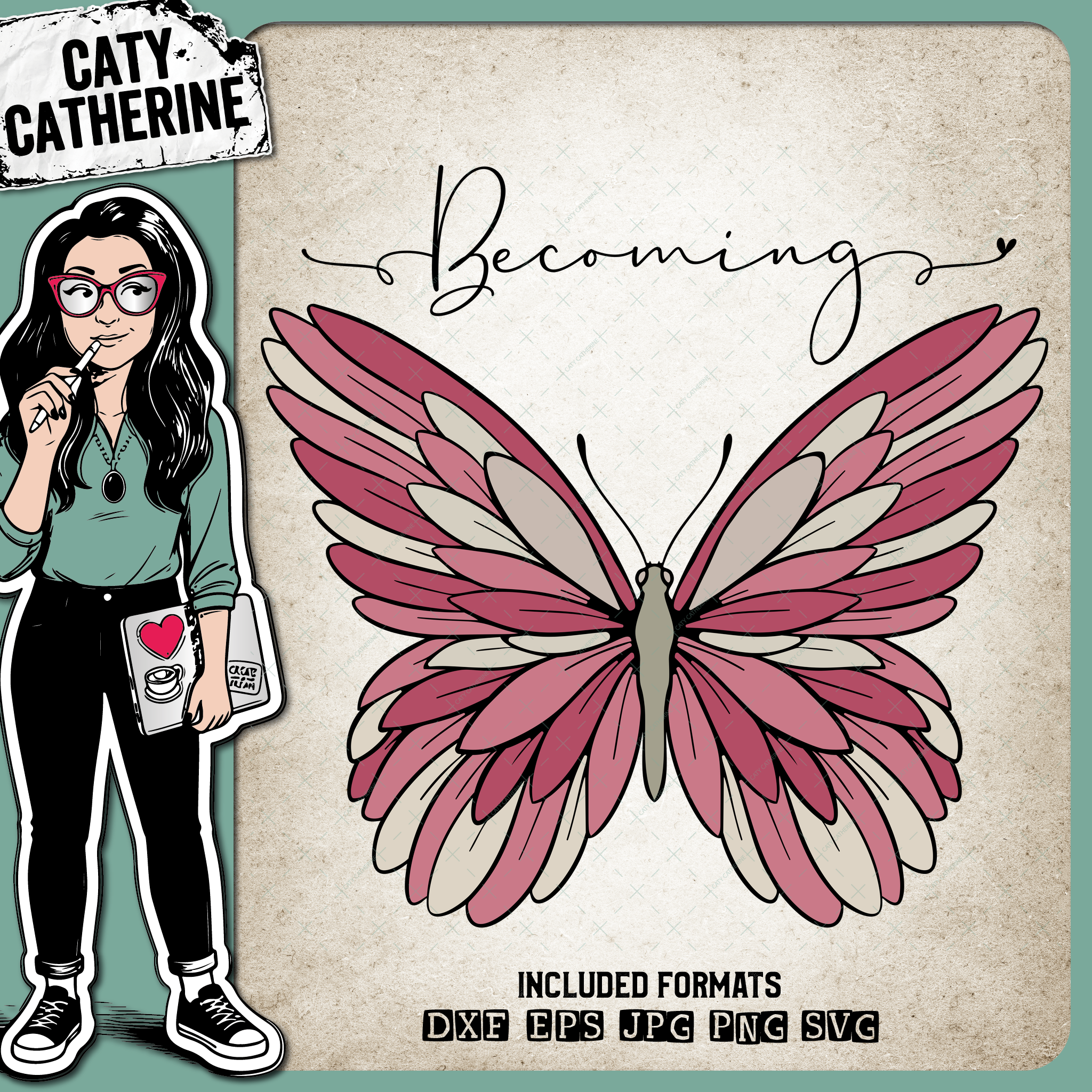 Becoming Beautiful Feathered Butterfly – Quotes & Sayings SVG Design by Caty Catherine