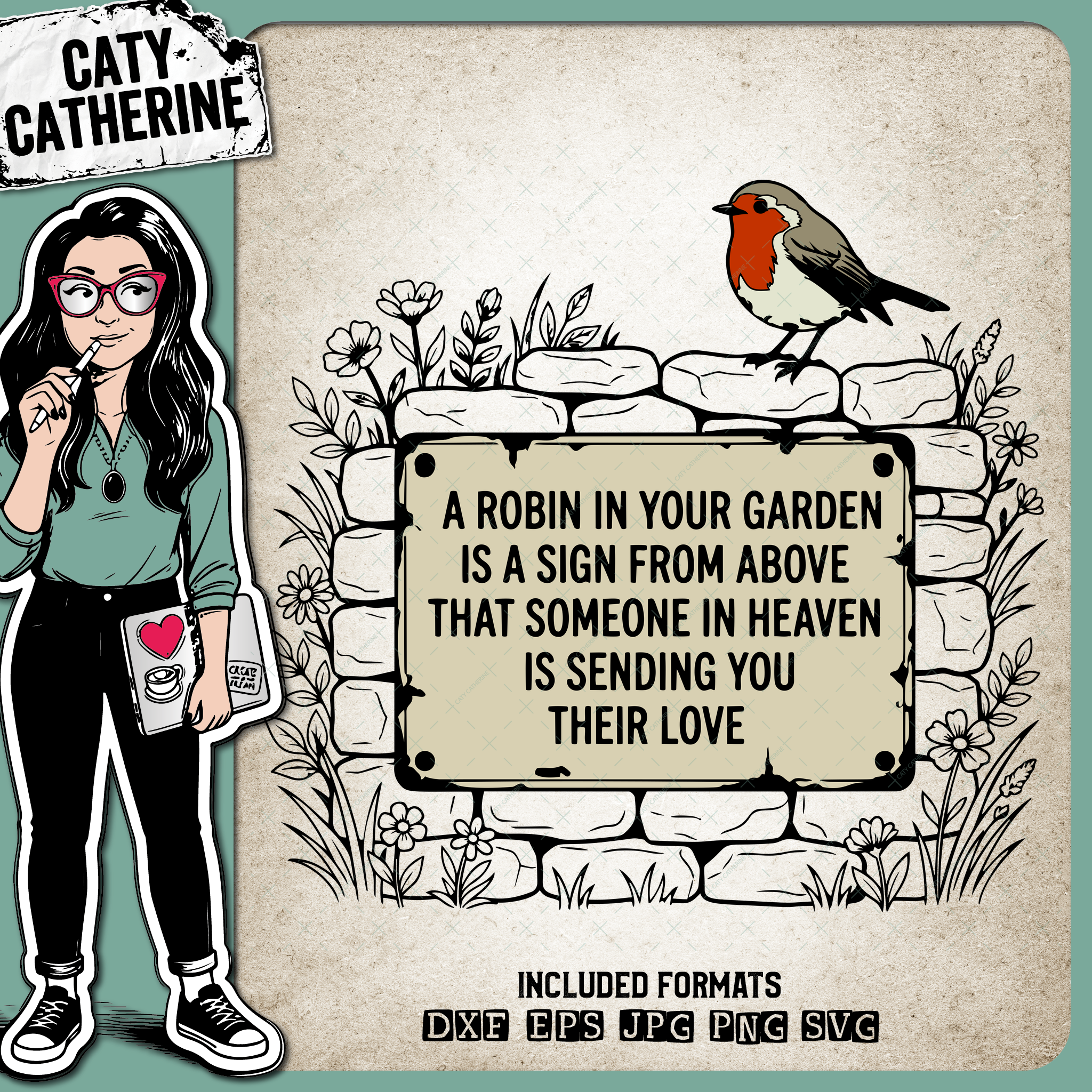 A Robin In Your Garden Sign From Heaven – Remembrance SVG Design by Caty Catherine