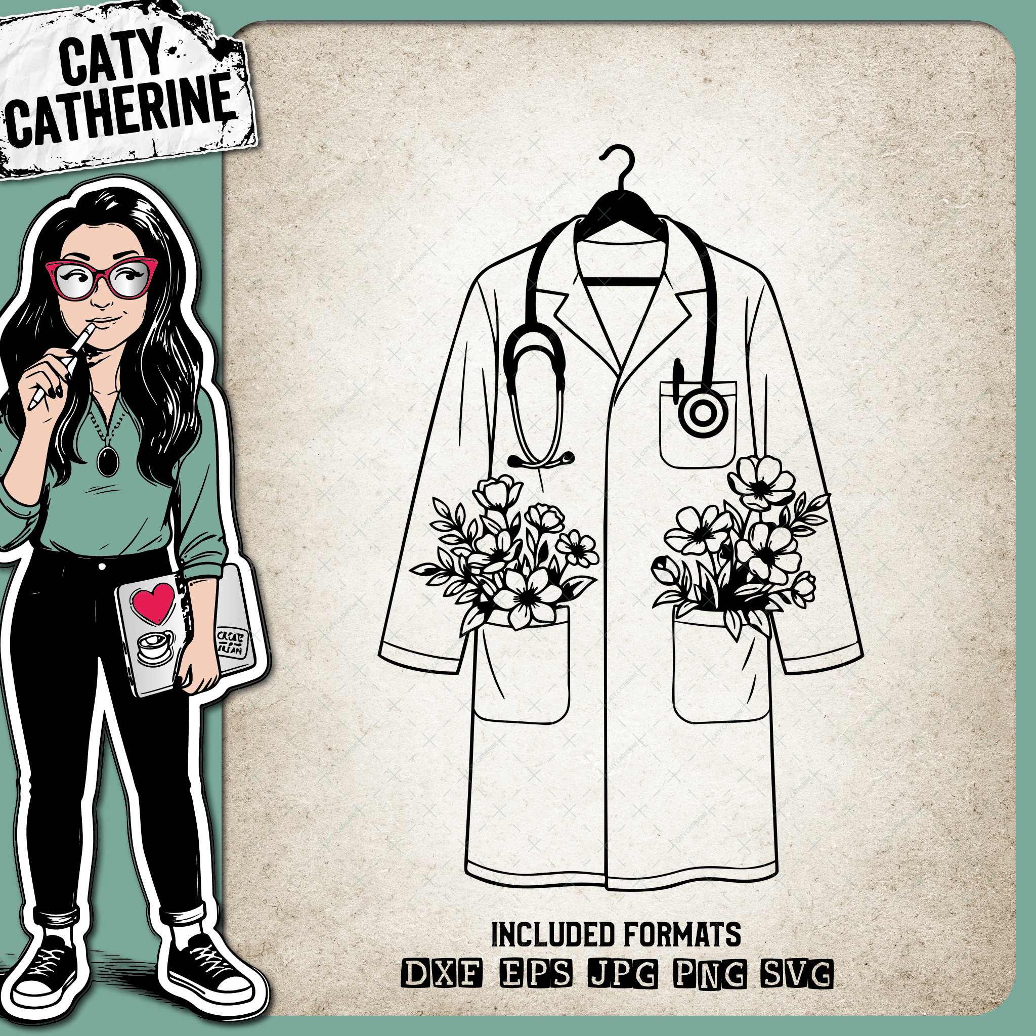 Medical Graduation Stethoscope Doctor Coat with Flowers – Occupations SVG Design by Caty Catherine