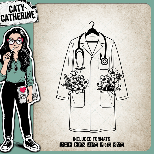 Medical Graduation Stethoscope Doctor Coat with Flowers – Occupations SVG Design by Caty Catherine