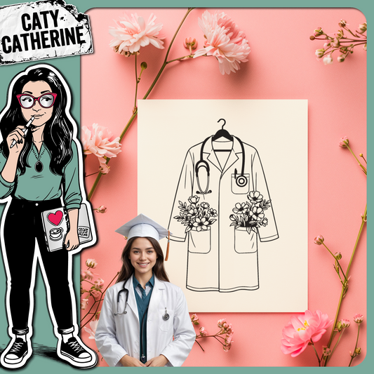 Medical Graduation Stethoscope Doctor Coat with Flowers – Occupations SVG Design by Caty Catherine