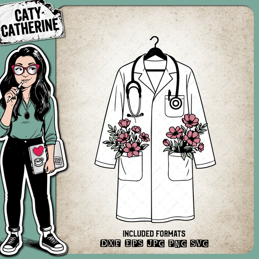 Medical Graduation Stethoscope Doctor Coat with Flowers – Occupations SVG Design by Caty Catherine