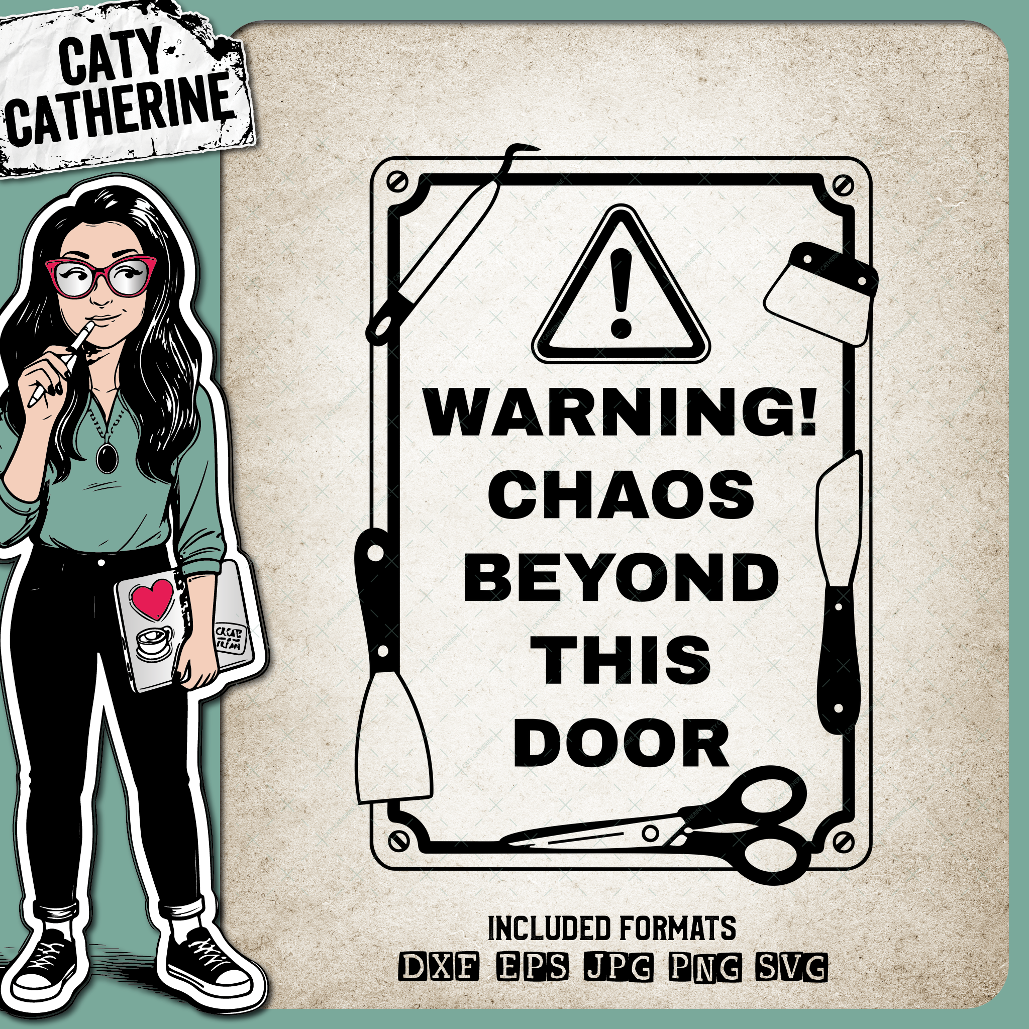 Warning Chaos Beyond This Door Cricut Tools Craft Room Sign – Crafting SVG Design by Caty Catherine