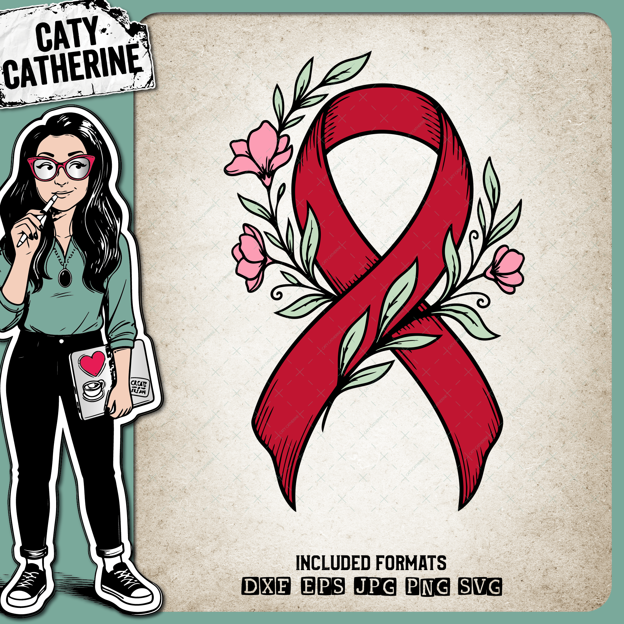 Blood Cancer Awareness Ribbon Floral Support – Health SVG Design by Caty Catherine