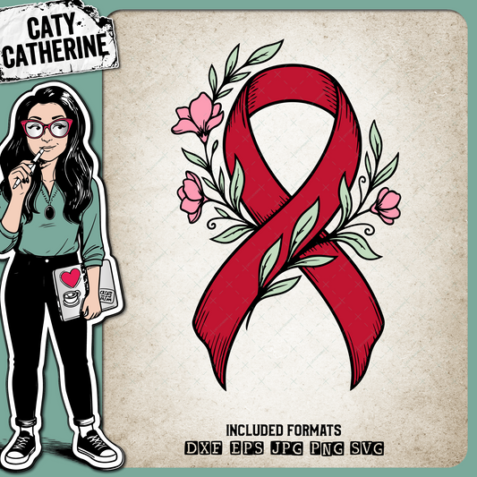 Blood Cancer Awareness Ribbon Floral Support – Health SVG Design by Caty Catherine