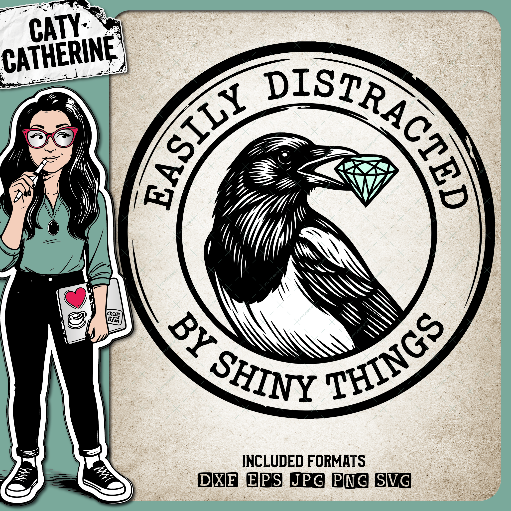 Easily Distracted By Shiny Things Mapgie with Diamond Gem – Quotes & Sayings SVG Design by Caty Catherine