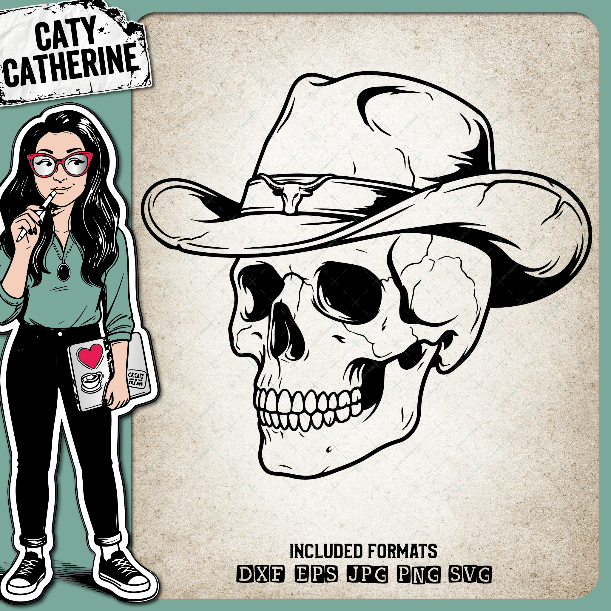 Cowboy Skull Western Hat Design – Western SVG Design by Caty Catherine