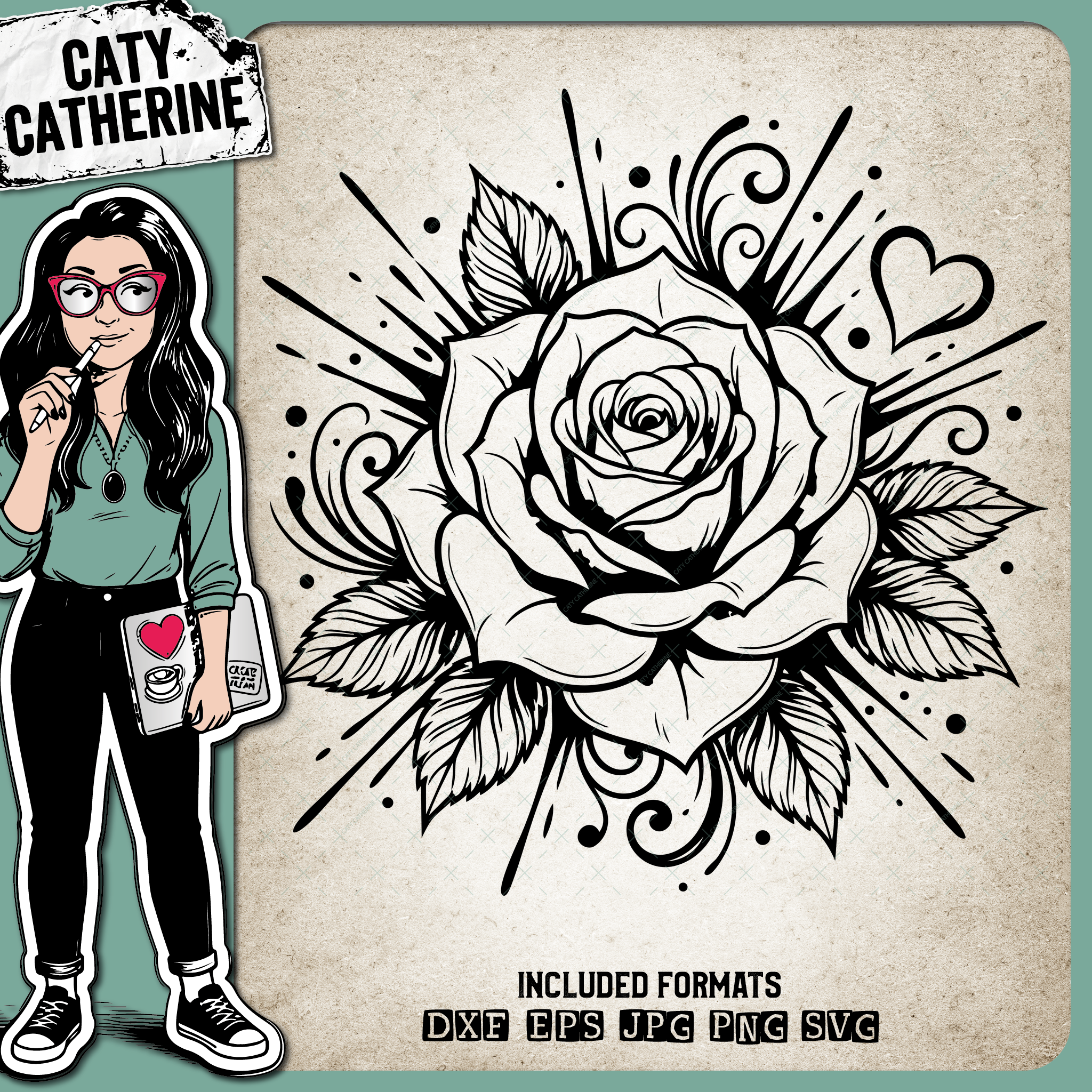 Rose Bloom Floral Line Art Design – Creative Elements SVG Design by Caty Catherine