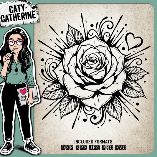Rose Bloom Floral Line Art Design – Creative Elements SVG Design by Caty Catherine