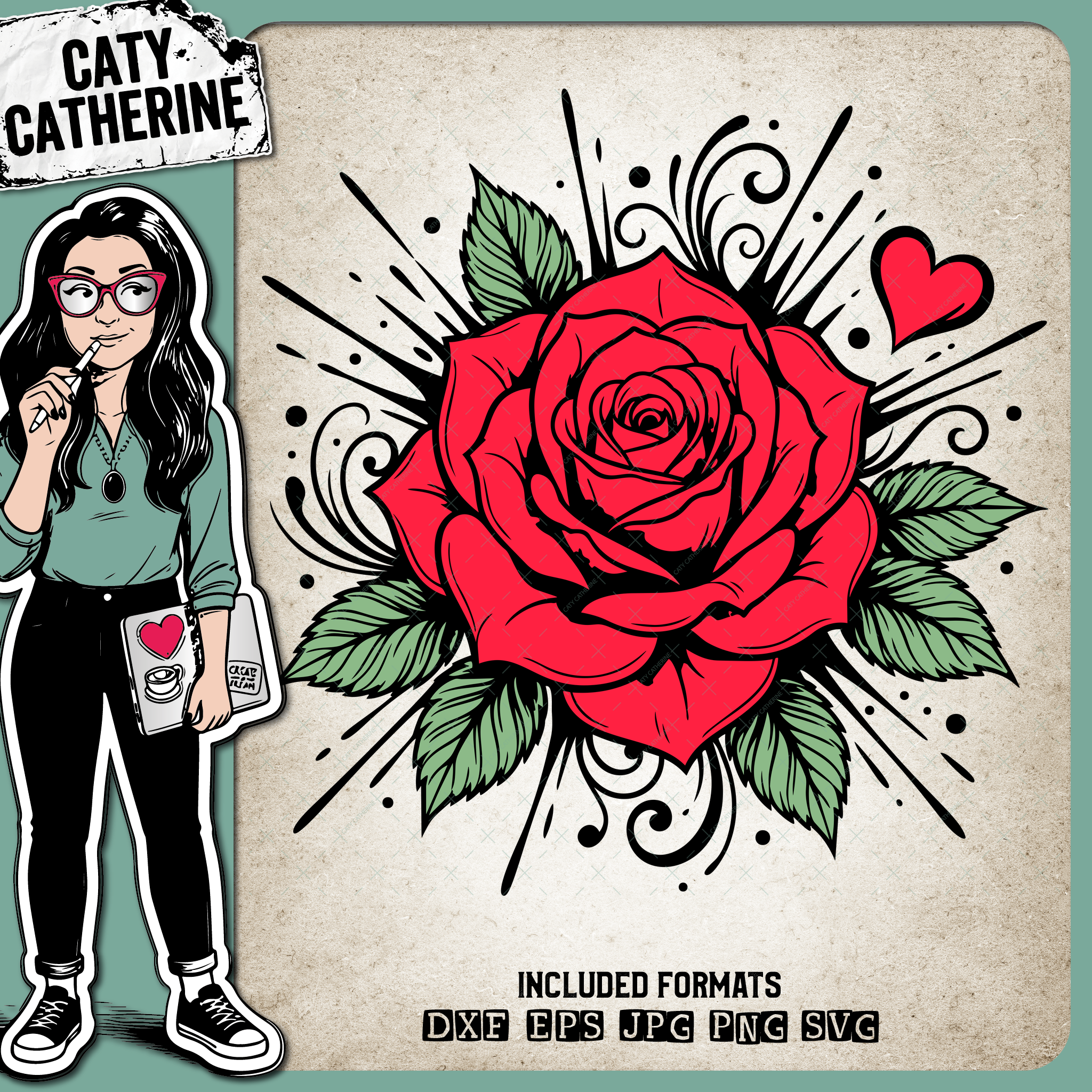 Red Rose Bloom Floral Design – Creative Elements SVG Design by Caty Catherine