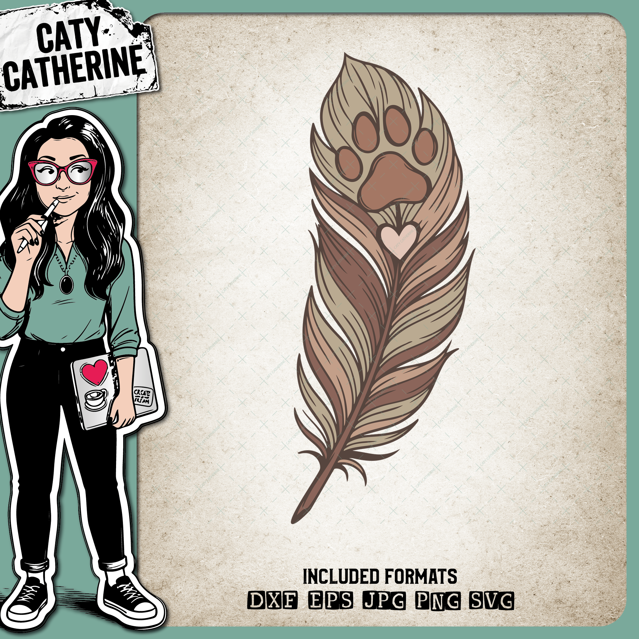 Feather Paw Print Heart Animal Lover Design – Pets & Animals SVG Design by Caty Catherine