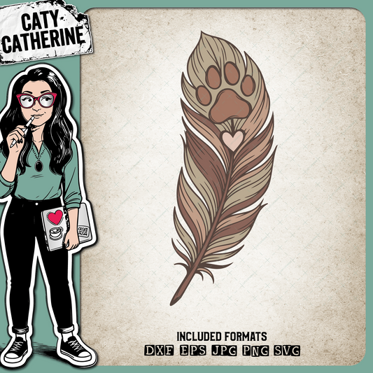 Feather Paw Print Heart Animal Lover Design – Pets & Animals SVG Design by Caty Catherine