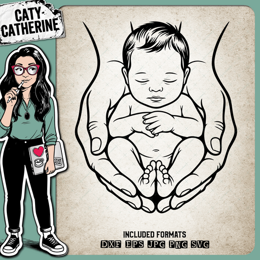 Sleeping Baby Cradled in Hands Line Art – Babies & Kids SVG Design by Caty Catherine