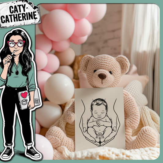 Sleeping Baby in Caring Hands Line Art – Babies & Kids SVG Design by Caty Catherine
