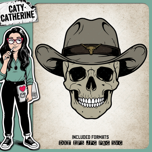 Cowboy Skull Bull Horn Hat Design – Western SVG Design by Caty Catherine