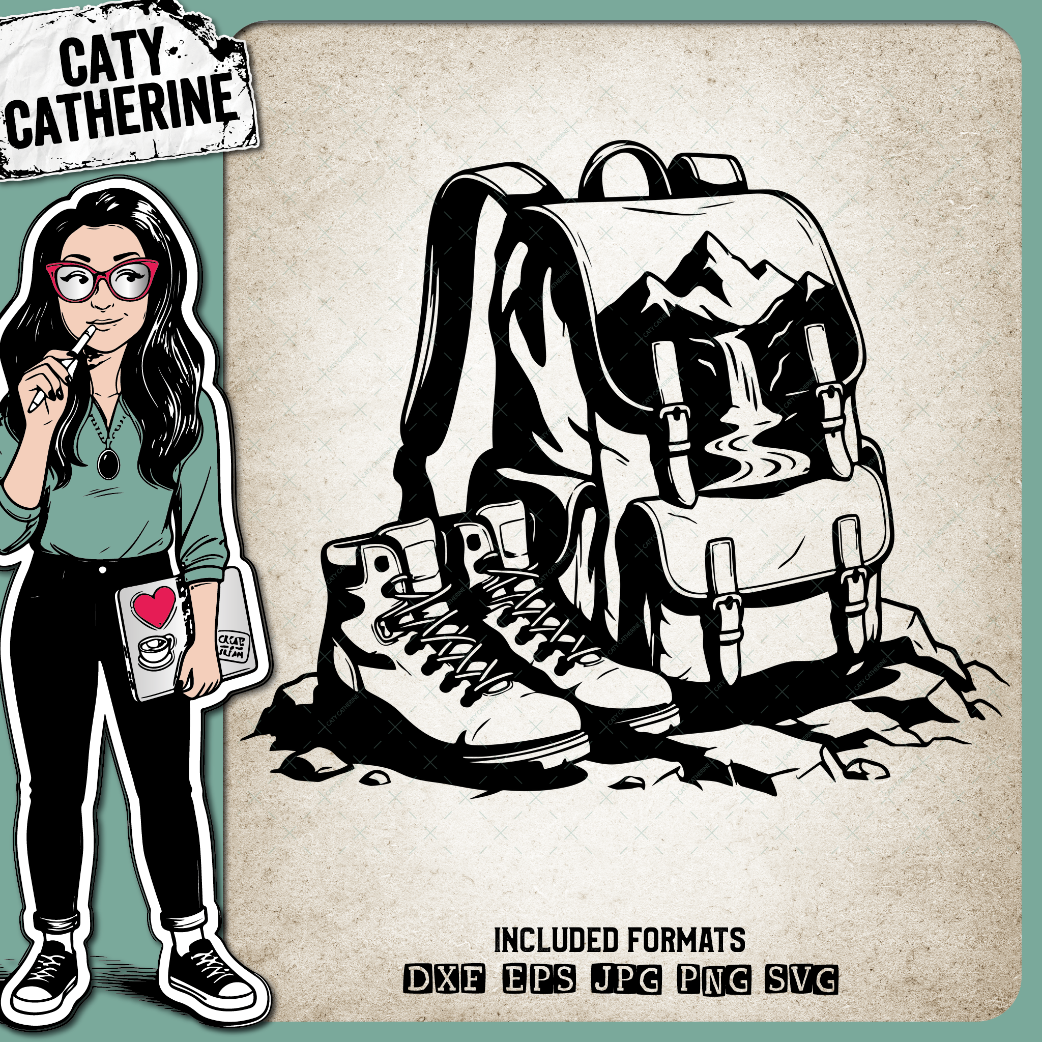 Hiking Backpack and Boots Outdoors Design – Outdoors SVG Design by Caty Catherine