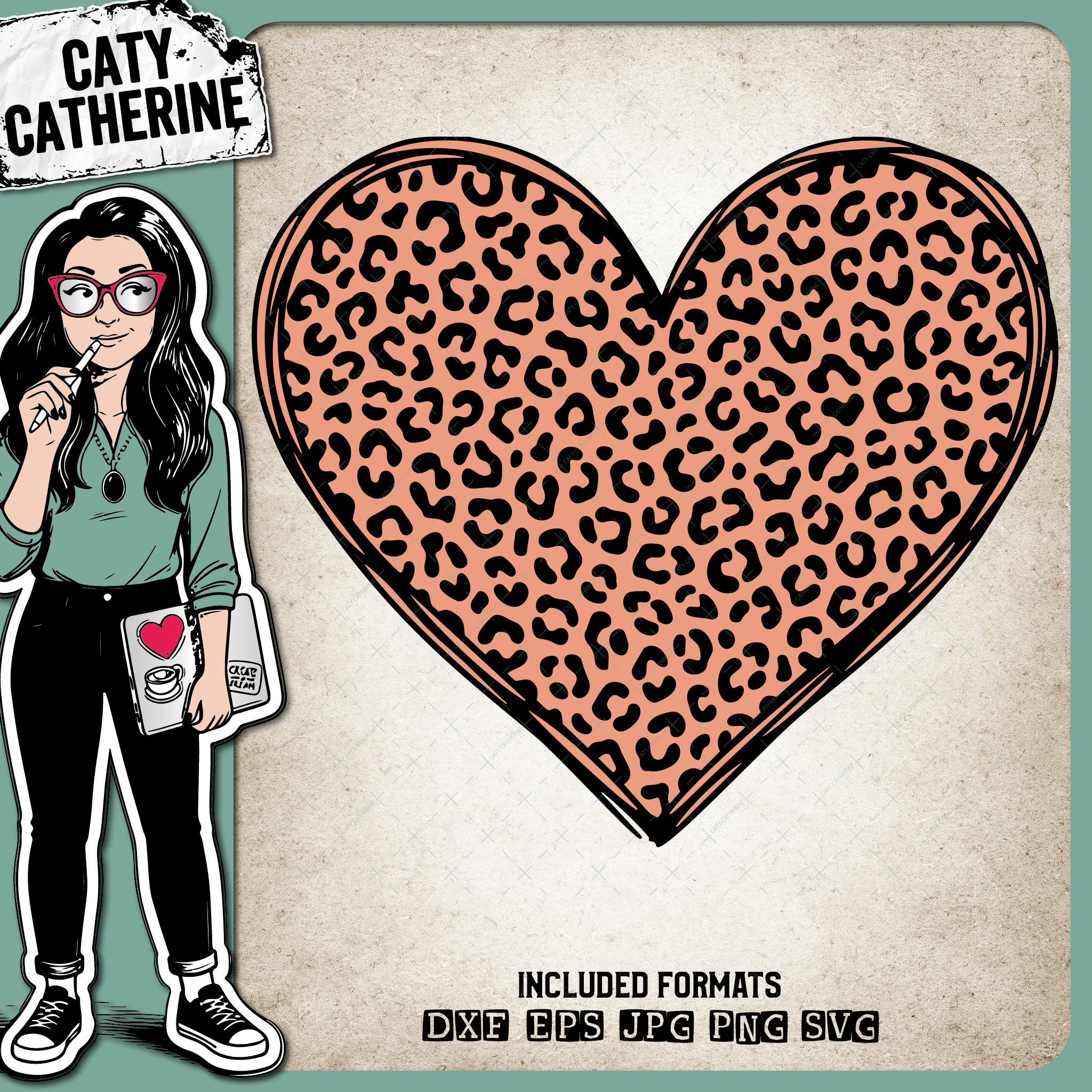Coloured Leopard Print Love Heart – Love SVG Design by Caty Catherine