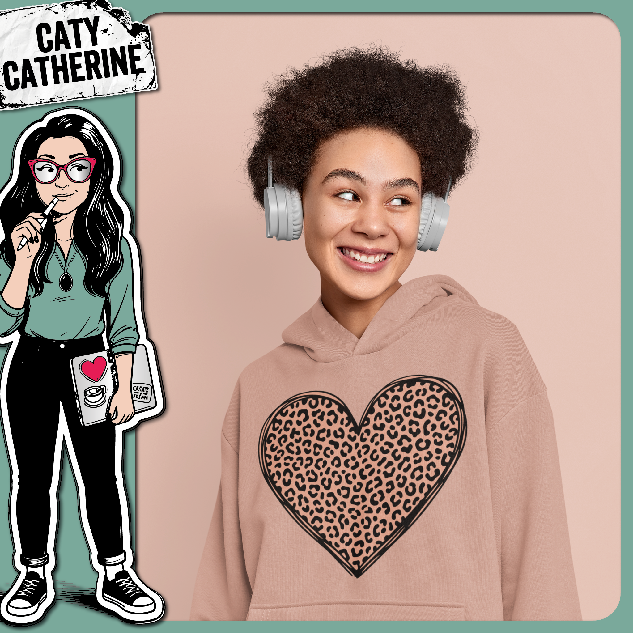 Coloured Leopard Print Love Heart – Love SVG Design by Caty Catherine