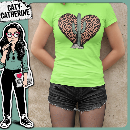 Leopard Print Love Heart with Cactus – Love SVG Design by Caty Catherine