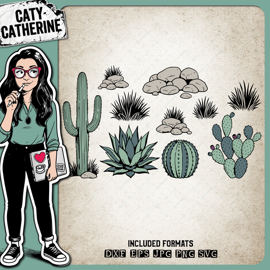 Cactus Cacti Desert Rocks Clip Art – Outdoors SVG Design by Caty Catherine