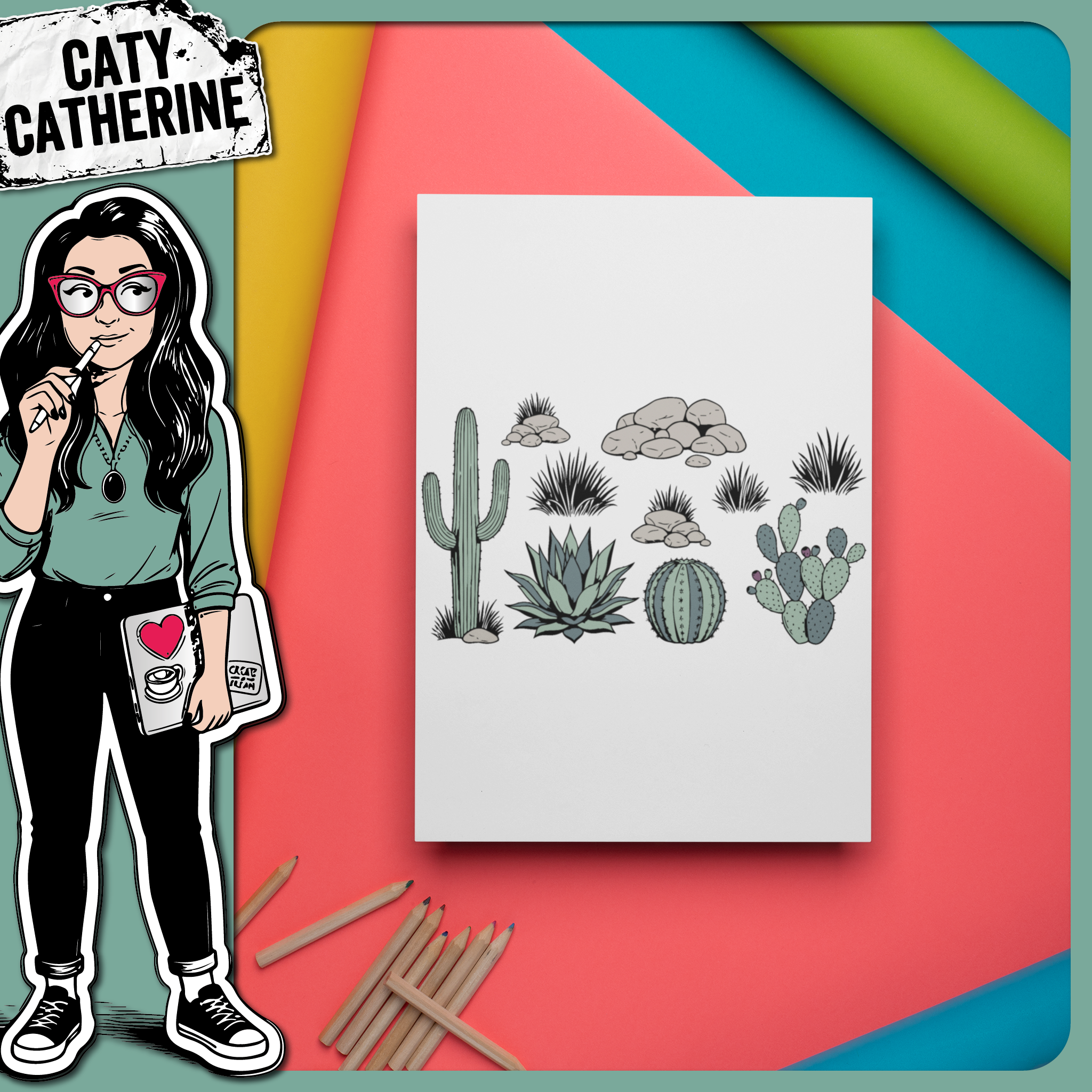 Cactus Cacti Desert Rocks Clip Art – Outdoors SVG Design by Caty Catherine