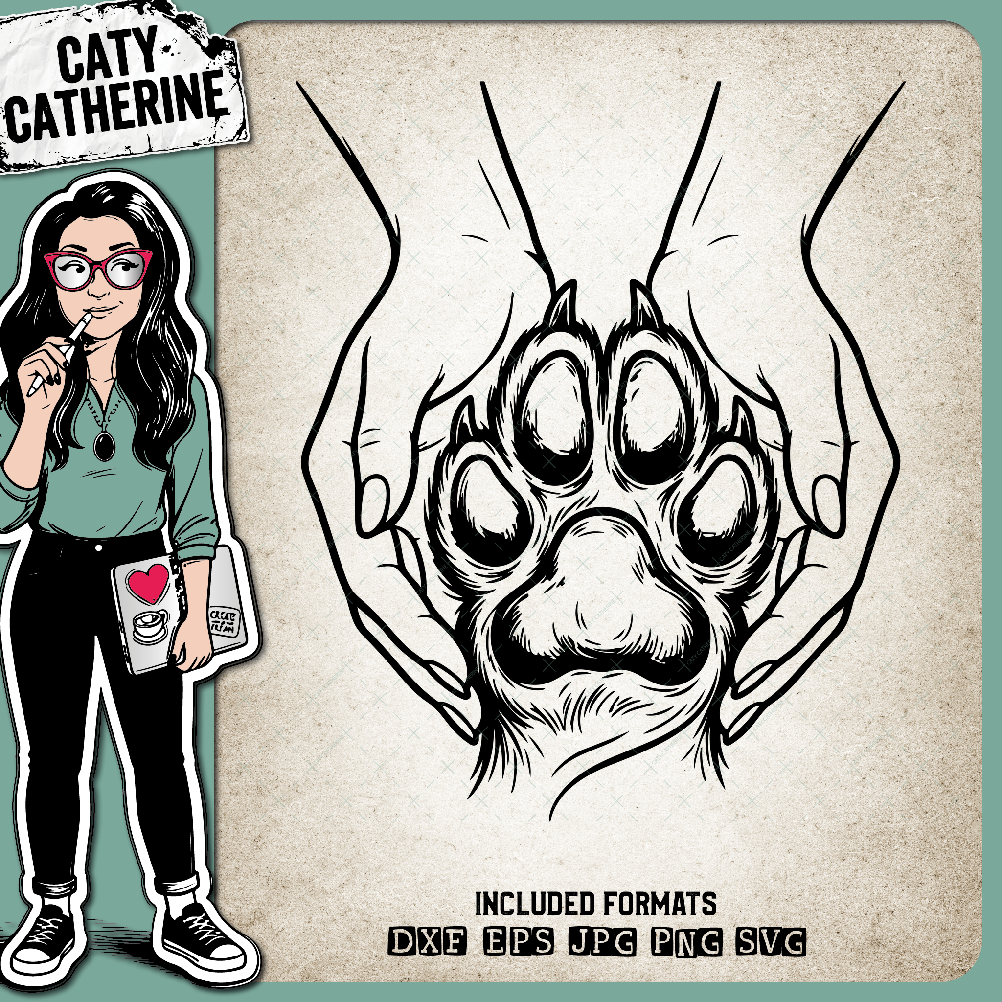 Ladies Hands Lovingly Holding Dog Paw – Pets & Animals SVG Design by Caty Catherine