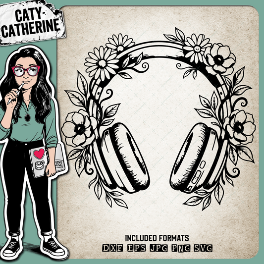 Floral Headphones Wildflower Music Frame – Music SVG Design by Caty Catherine