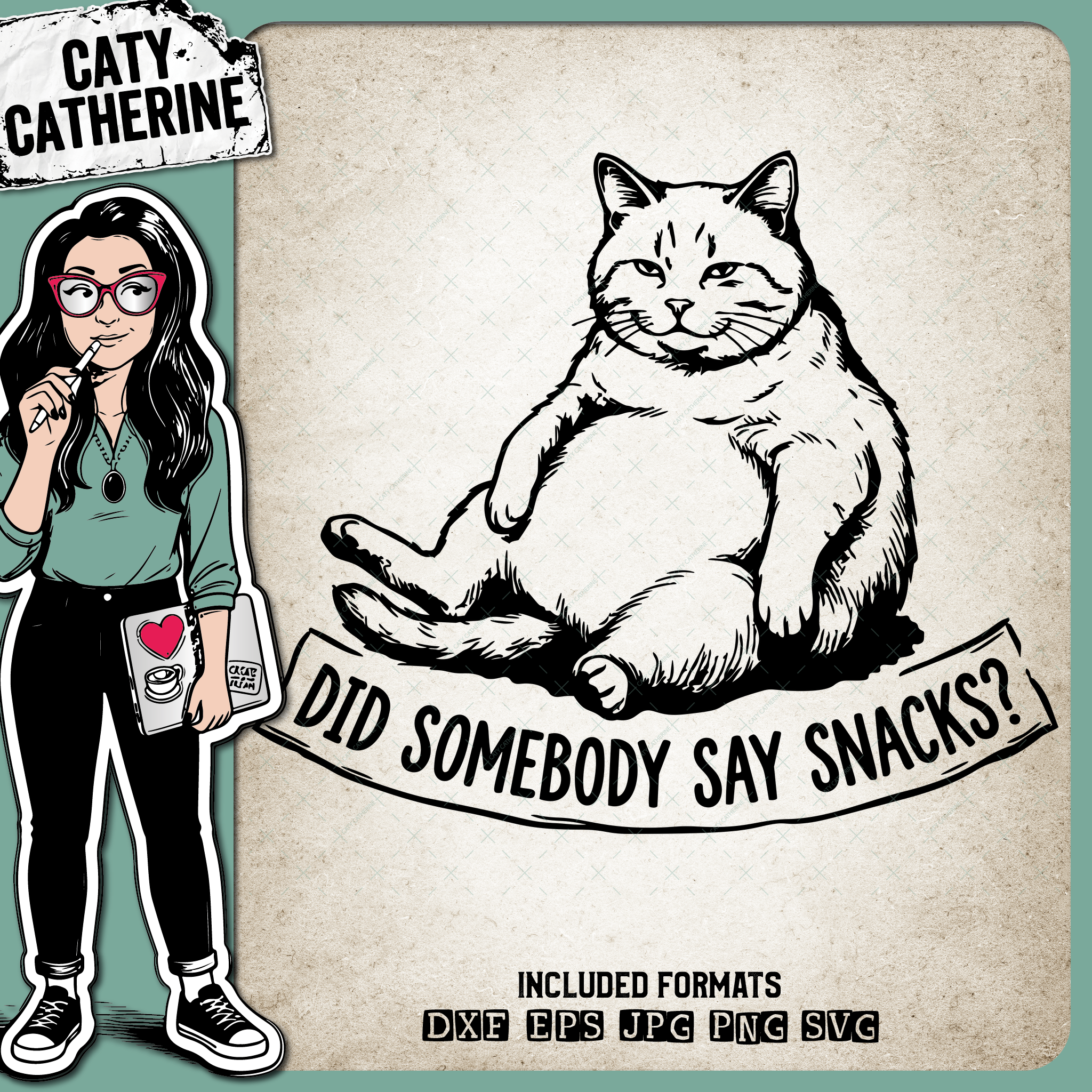 Chubby Cat Snacks Funny Pet Quote Did Somebody Say Snacks – Quotes & Sayings SVG Design by Caty Catherine