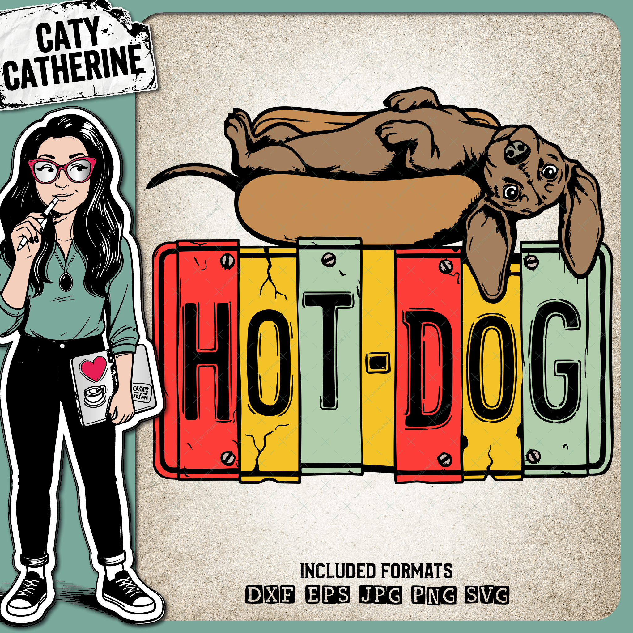 Hot Dog Dachshund License Plate Typography – Quotes & Sayings SVG Design by Caty Catherine