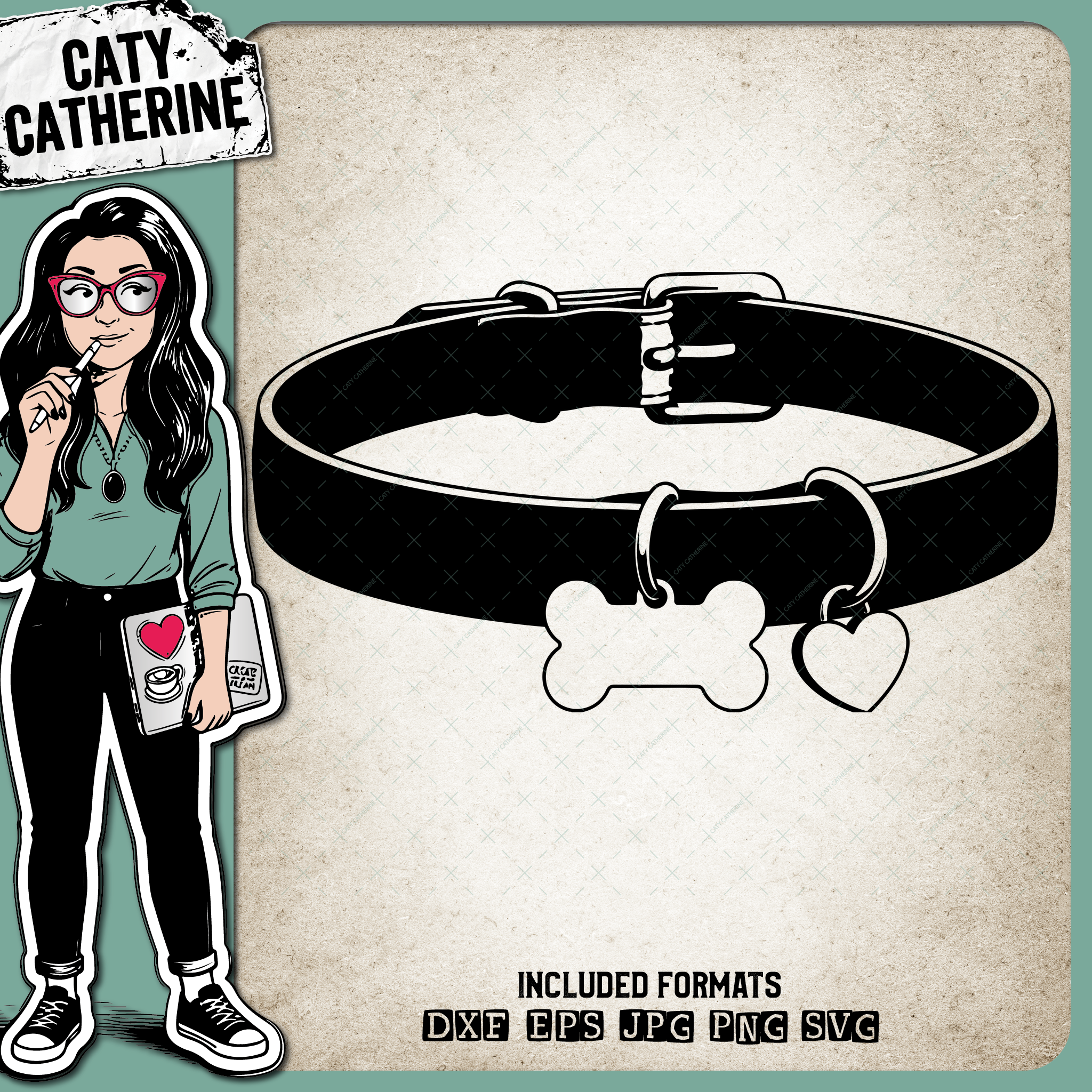 Dog Collar Bone Heart Pet Tags – Pets & Animals SVG Design by Caty Catherine