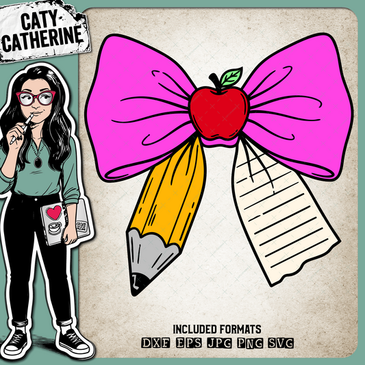 Teacher School Supplies Bow – Education SVG Design by Caty Catherine