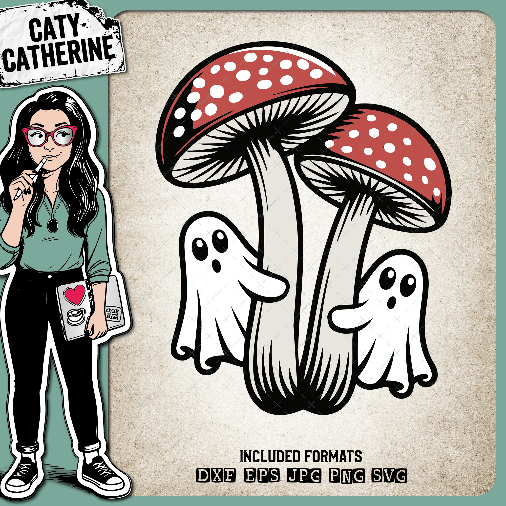 Ghost Friends Toadstool Mushroom Duo – Halloween SVG Design by Caty Catherine