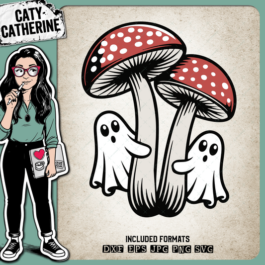 Ghost Friends Toadstool Mushroom Duo – Halloween SVG Design by Caty Catherine