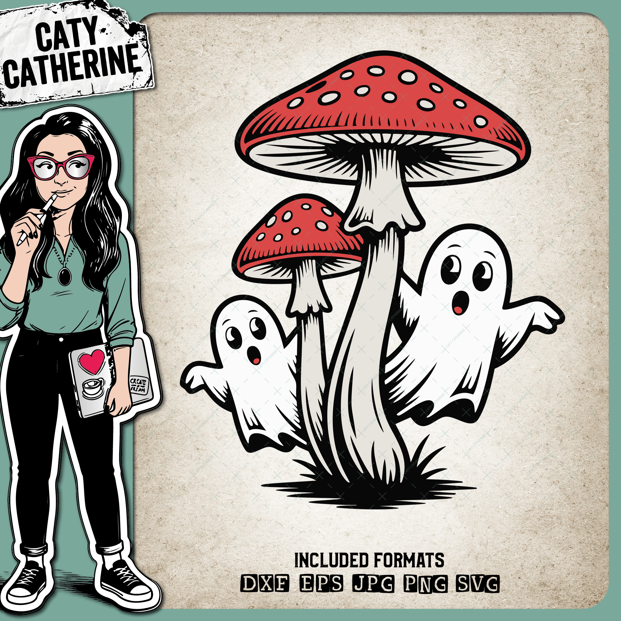 Cute Ghost Family Toadstool Mushrooms – Halloween SVG Design by Caty Catherine