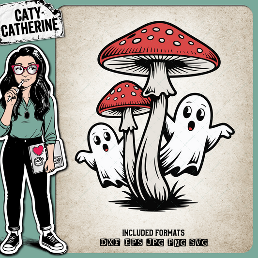 Cute Ghost Family Toadstool Mushrooms – Halloween SVG Design by Caty Catherine