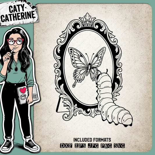 Butterfly Caterpillar Vintage Mirror Frame – Pets & Animals SVG Design by Caty Catherine