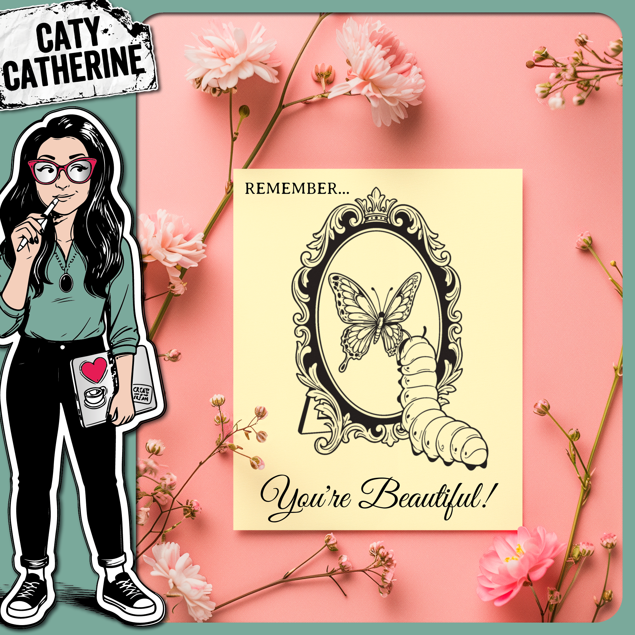 Butterfly Caterpillar Vintage Mirror Frame – Pets & Animals SVG Design by Caty Catherine